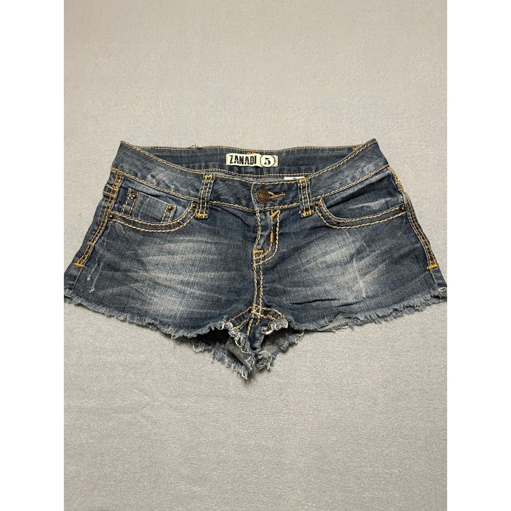 Zanadi Womens Low Rise Denim Shorts Dark Wash Contrast Stitch Size 5 Cut Offs